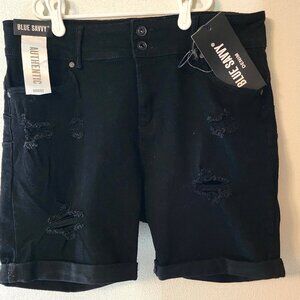 Blue Savvy Women's 16 Black Distressed Denim Jean Shorts Cuffed Legs NWT #575